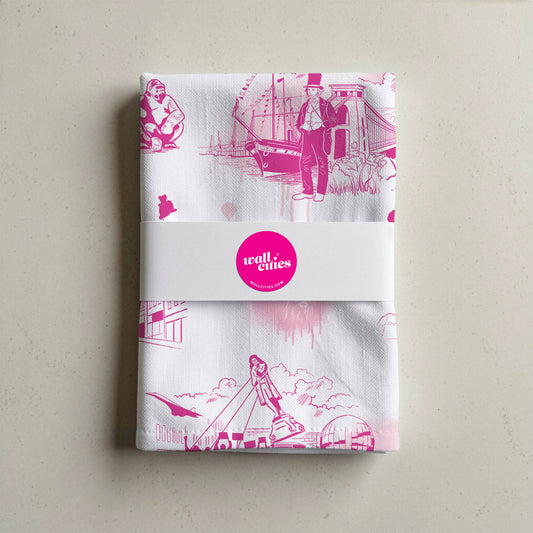 Pink and White Bristol Icons Tea Towel