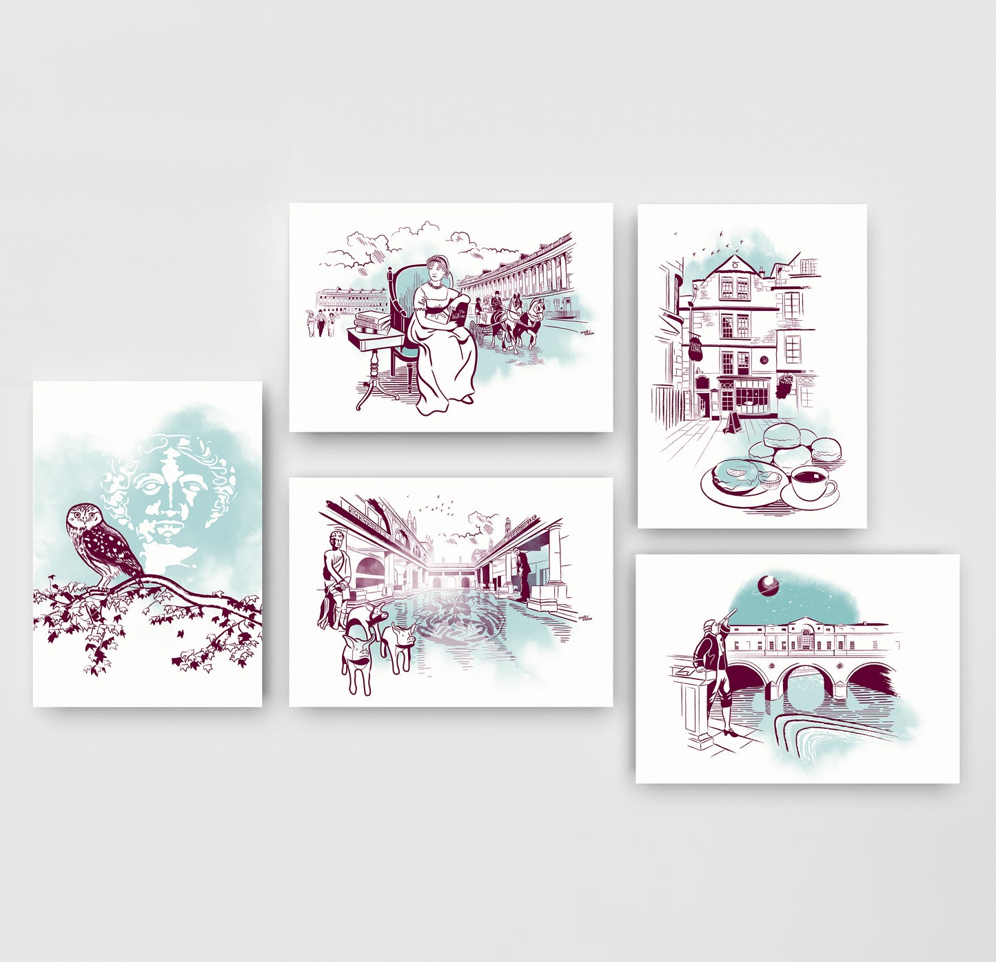 Pack of 5 Bath greeting cards