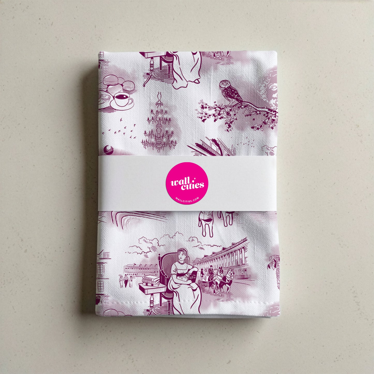 Burgundy and White City of Bath Tea Towel