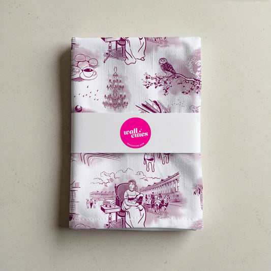 Burgundy and White City of Bath Tea Towel