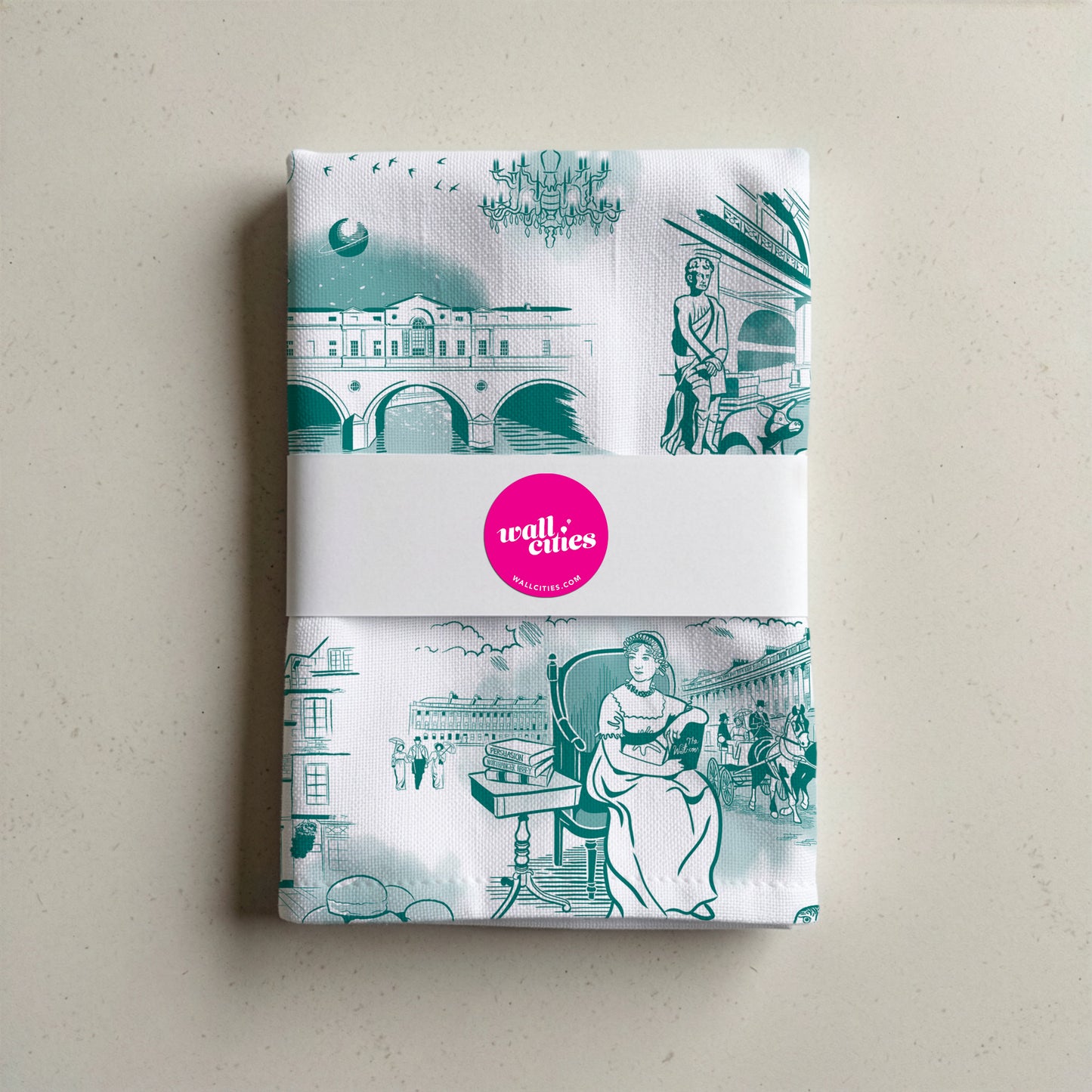 Teal and White City of Bath Tea Towel