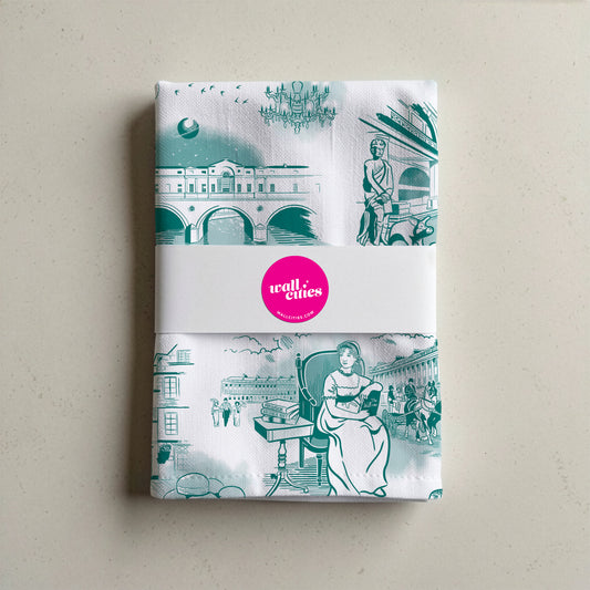 Teal and White City of Bath Tea Towel