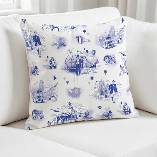 Blue and White Bristol Icons Cushion Cover
