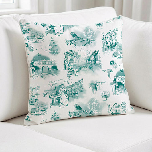 Teal and White City of Bath Cushion Cover