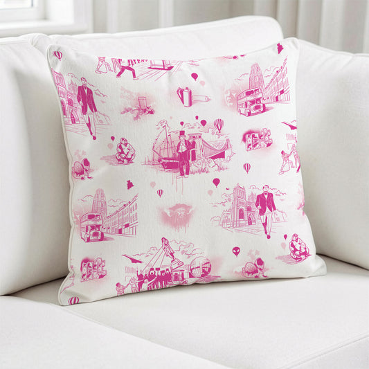 Pink and White Bristol Icons Cushion Cover