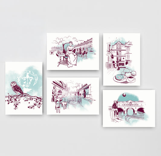 Pack of 5 Bath greeting cards